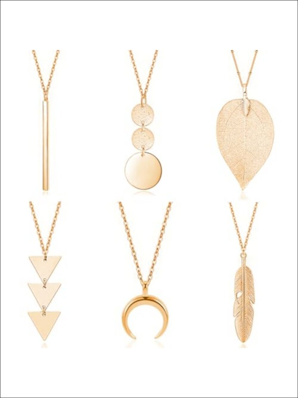 Long Necklace Set 6Pcs Fashion Pendant Y-Necklaces Zinc Polished